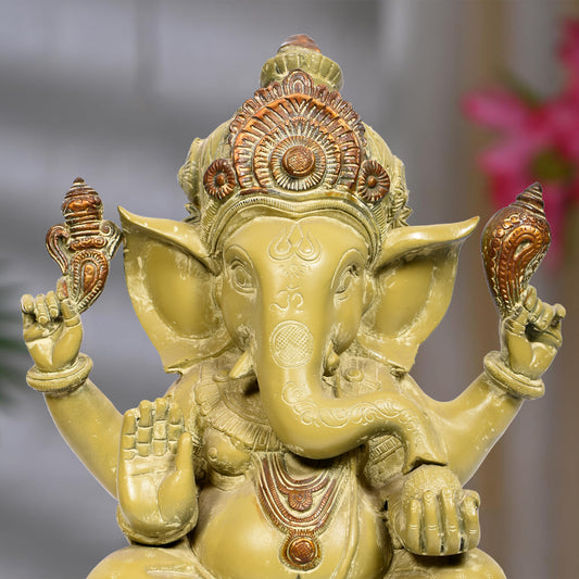 Ganesh Carved With Big Ears & Ring (12 In)