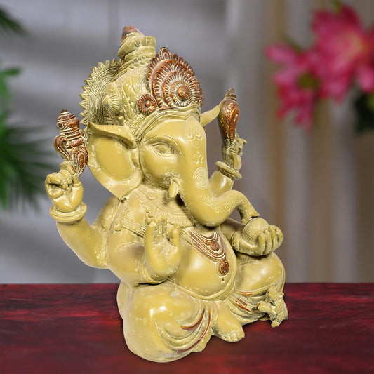 Ganesh Carved With Big Ears & Ring (12 In)