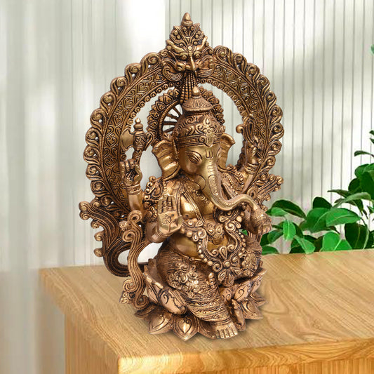 Ganesh With Jewelry On Lotus Base With Yelly  (15.5 In)