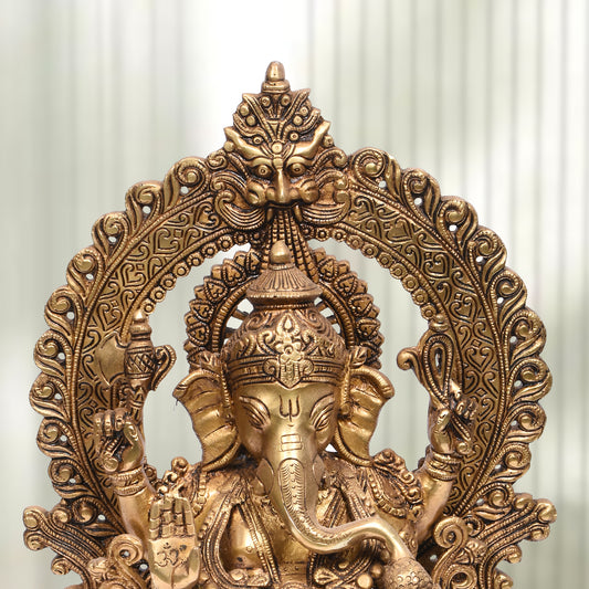 Ganesh With Jewelry On Lotus Base With Yelly  (15.5 In)