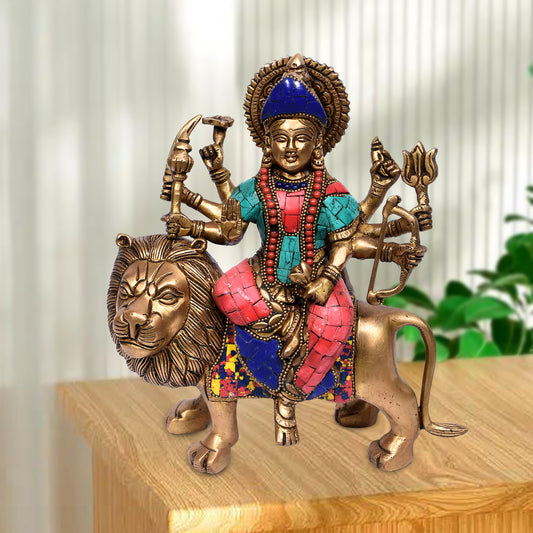 Durga Sitting On Lion Without Base (9 In)