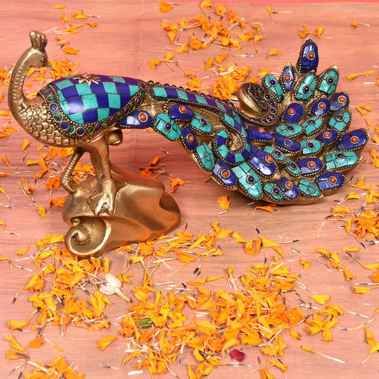 Peacock Standing On Rock Stone Work (11.5 X 7 In)