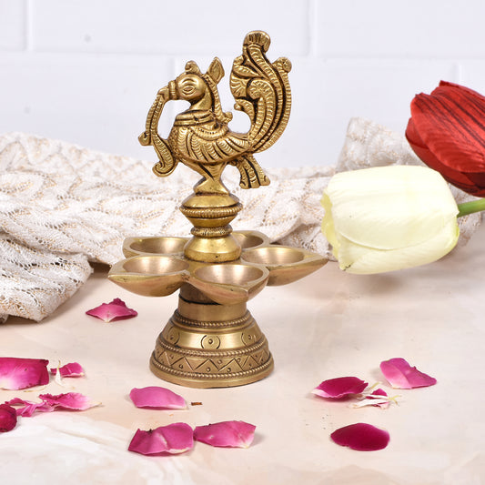 Peacock Oil Lamp With Round Base (5.5 In)