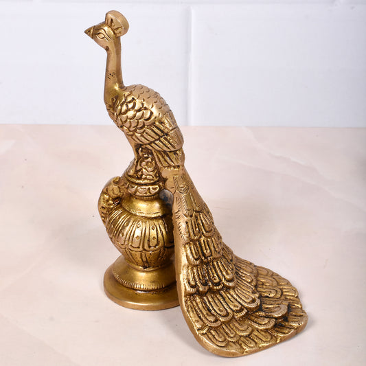 Peacock On Pillar With Open Feathers (5.5 In)