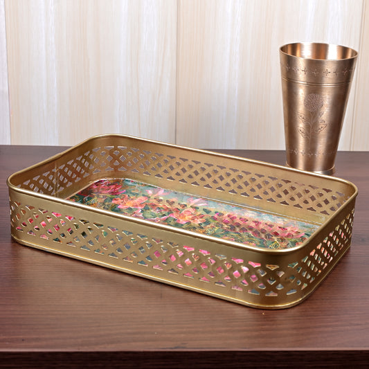 Metal Rectangular Tray - Flower with Birds