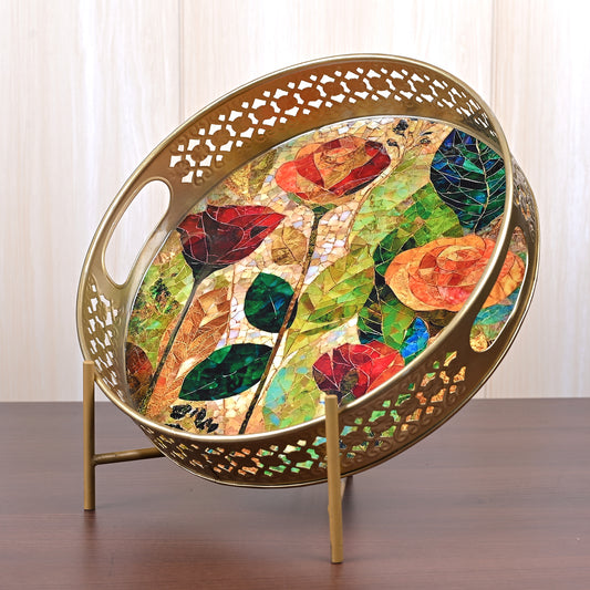 Metal Round Tray - Flower