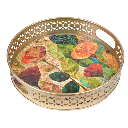 Metal Round Tray - Flower