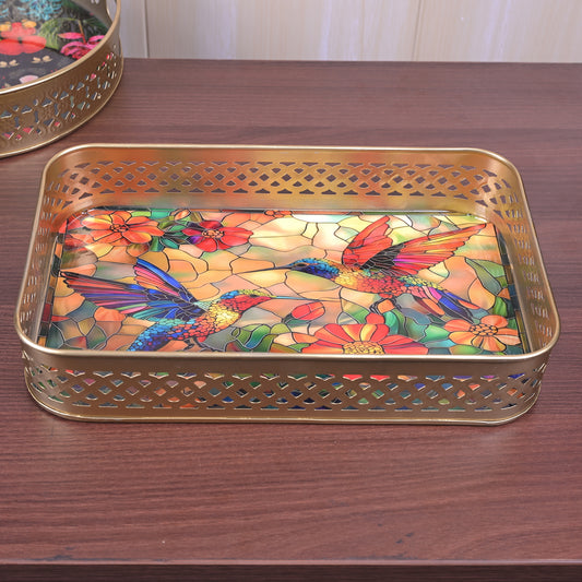 Metal Rectangular Tray - Birds