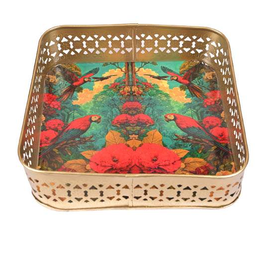 Metal Square Tray - Parrot
