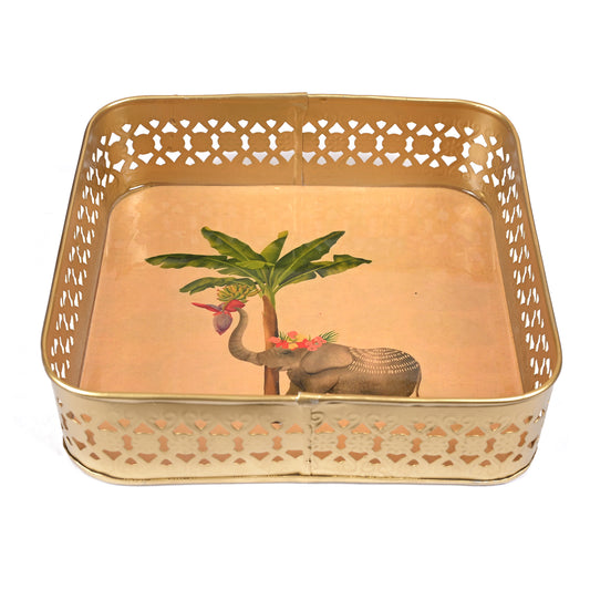 Metal Square Tray - Elephant
