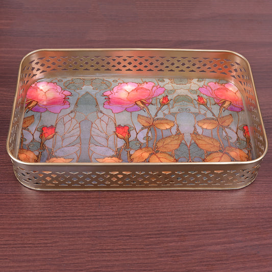 Metal Rectangular Tray - Flower