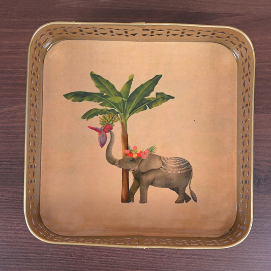 Metal Square Tray - Elephant