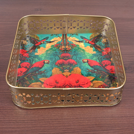 Metal Square Tray - Parrot