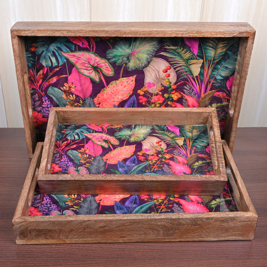 Wooden Tray (Set of 3) - Leafs