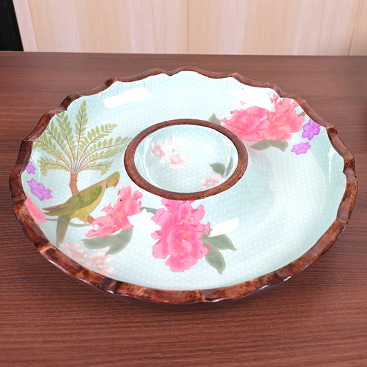 Wooden Chip & Dip (11 In) - Blue - Flower