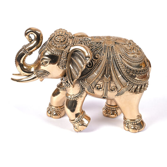 Brass Elephant with Carving (5 In)