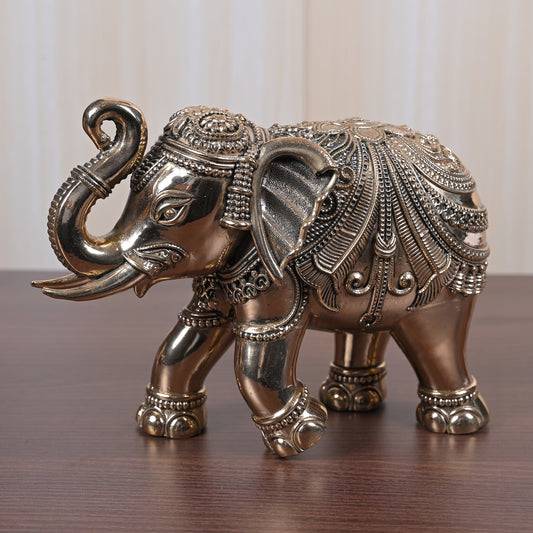 Brass Elephant with Carving (5 In)